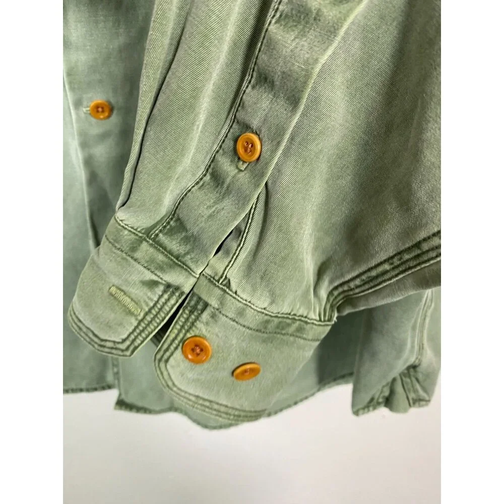 Ryan Michael Men Silk Blend Green Button Up Shirt Size Large Long Sleeve Western - Picture 9 of 16